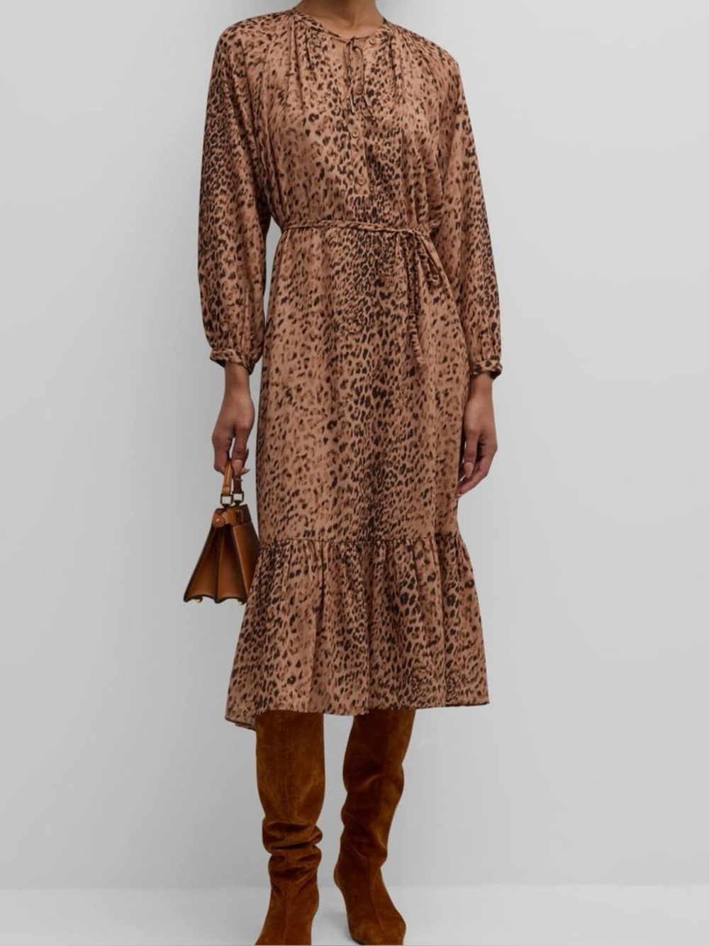 Brochu Walker Sarai Animal Print Midi Dress in Brown | XS